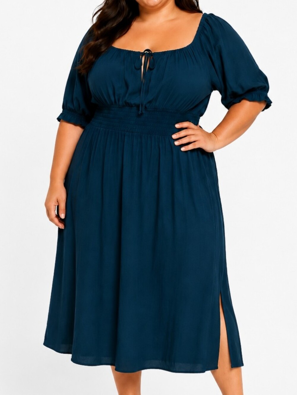 NWT Addition Elle Teal Smocked Midi Dress Plus Size Boho Peasant Sleeve